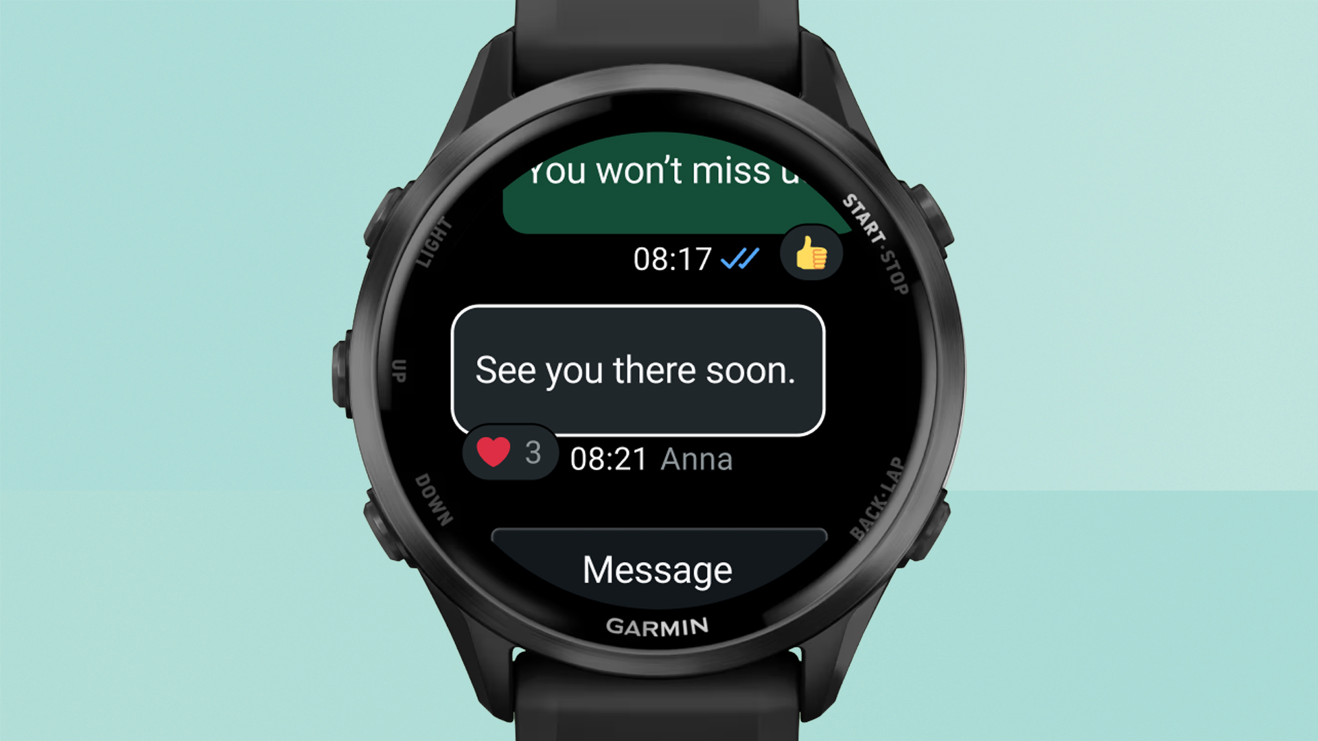 Reloj Garmin mostrando WhatsApp